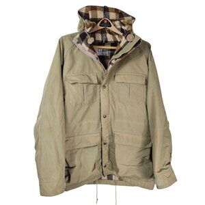VTG LL Bean Jacket Mens L Beige Baxter State Parka Cargo Chore Barn Wool Lined